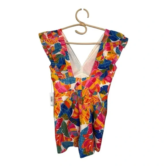 Vibrant Floral Flutter-Sleeve Romper - Orange Multi - Picture 8 of 16